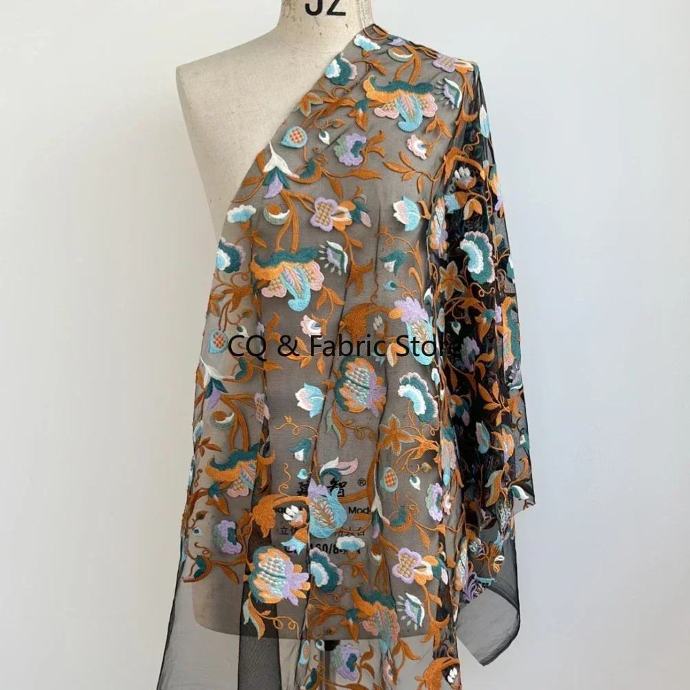 

Мягкая черная вышитая сетчатая кружевная ткань для украшения юбки и аксессуаров дизайнерская ткань