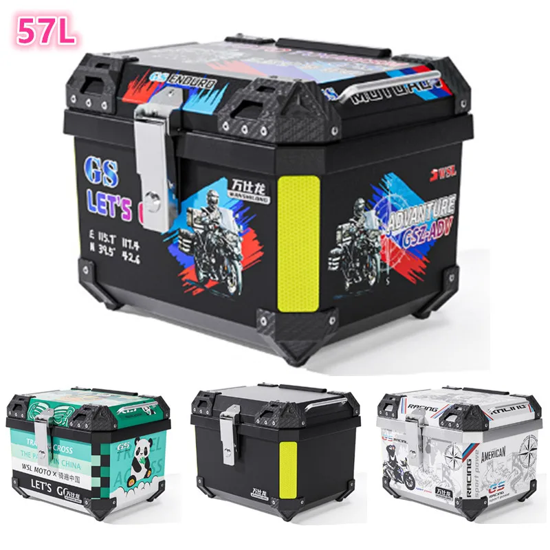 57L Motorcycle Rear Trunk Case Tail Box Scooter Trunk Cargo Helmet Luggage Storage Case Topbox Large Capacity Moto Equipment