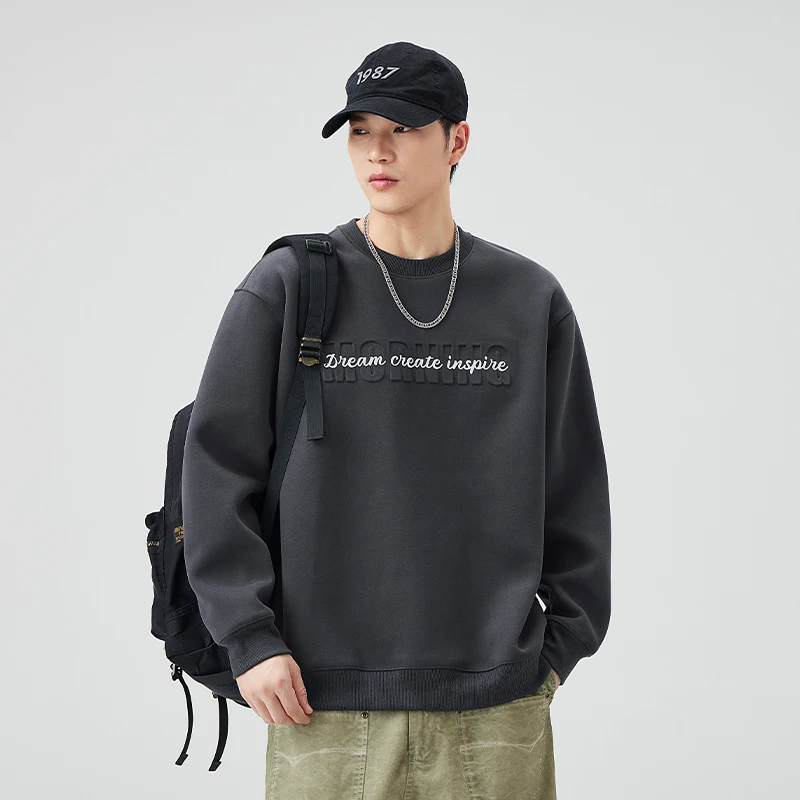 Japanese-Style Retro Steel Printing Letter Printing Design round Neck Sweater Men's Loose All-Match Casual 2024 New clothes