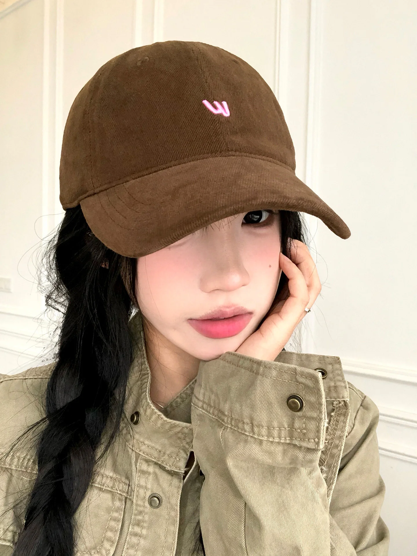Korean Style Simple Letter Embroidery Soft Top Baseball Cap Women's Street Fashion Casual Duckbill Hat Adjustable round Crown