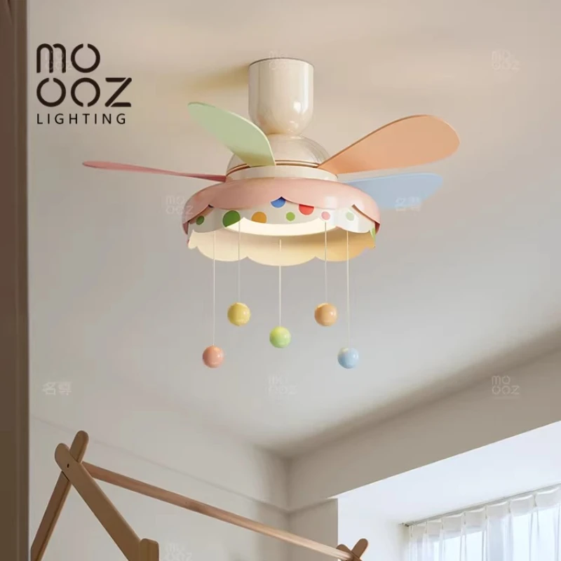 Children's Room Fan Light Colorful Dopamine 2026 New Fashion Cartoon Cream Style High-End Bedroom Ceiling Light