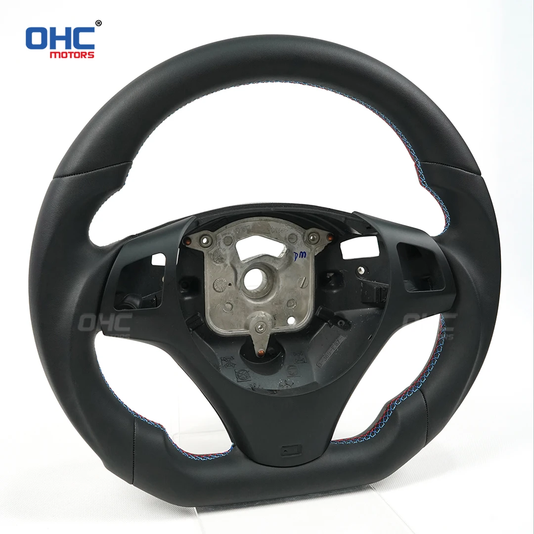 OHC For BMW E90 Flat leather custom steering wheel Tri-color stitching No Airbag