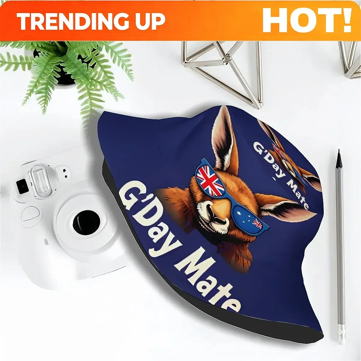 Customization Unisex Printed Fisherman Hat Featuring A Kangaroo In Glasses Design For Australia Day, A Trendy Hat With A Playful