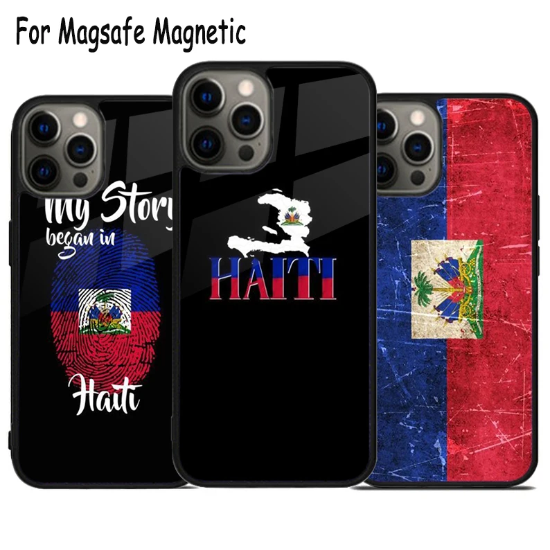 Flag Of Vintage Haiti Haitian Wireless Charge Magsafe Phone Case For iPhone 15 16 14 13 11 12 Pro Max Plus Magnetic Bumper Cover