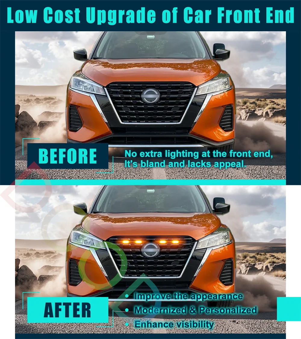 Abs Grill Grille Led Lights Fit for 2021 2022 2023 2024 Nissan Kicks Racing Grills Light Accessories