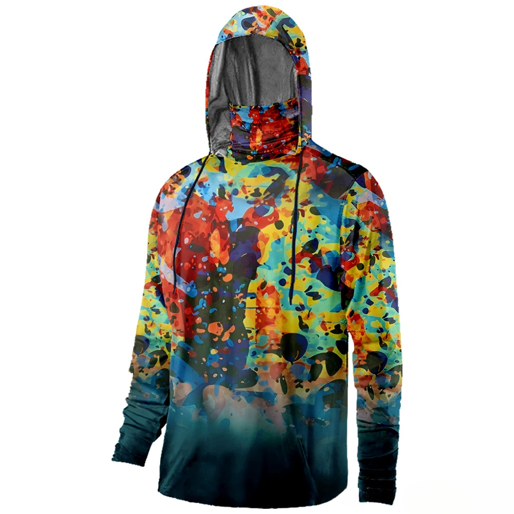 Wave Points Branch Graphics Printed Sun Protection Mask Pullover Hoodies Outdoor Sports Breathable Men Fishing Clothes