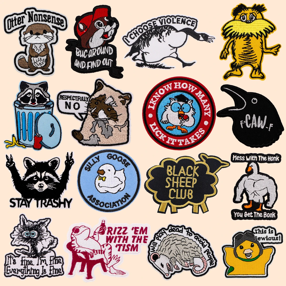 Cute Raccoon Patches On Clothes BLACK SHEEP CLUB Embroidered Patches Animals Sew Badges Iron On Patch DIY Clothing Accessories