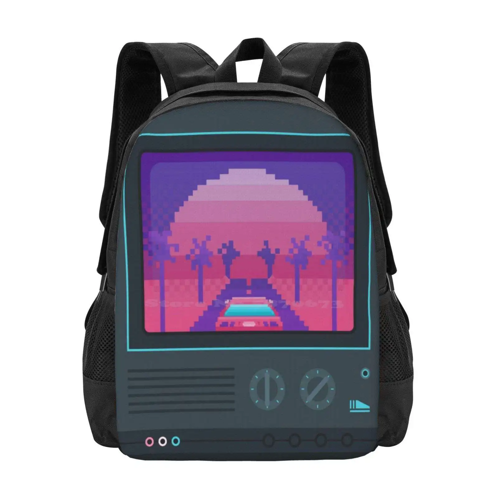 Nostalgia Trip Pattern Design Bag Student'S Backpack Retro 80S Pixel Art Neon Rad Palm Trees Aesthetic Vintage Nostalgia 8 Bit