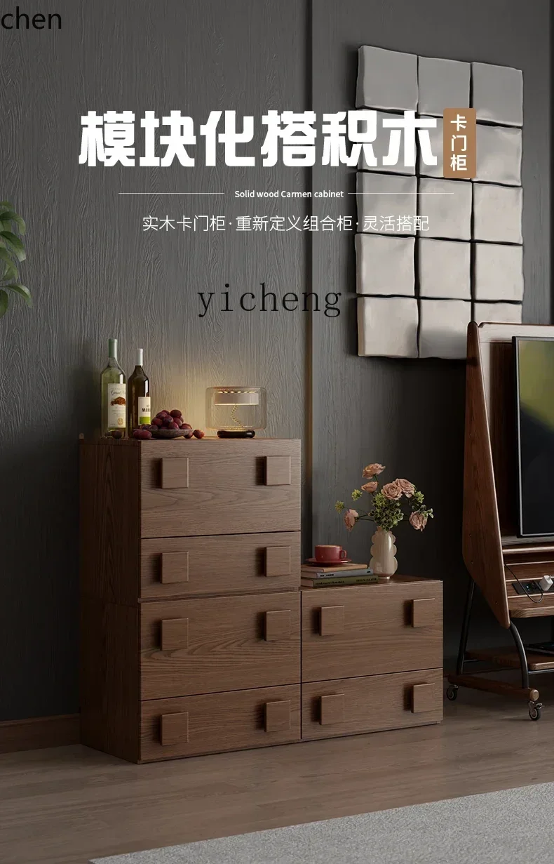 ZMLsolid wood TV cabinet living room home floor retro card door cabinet TV side cabinet combination home decoration accessories
