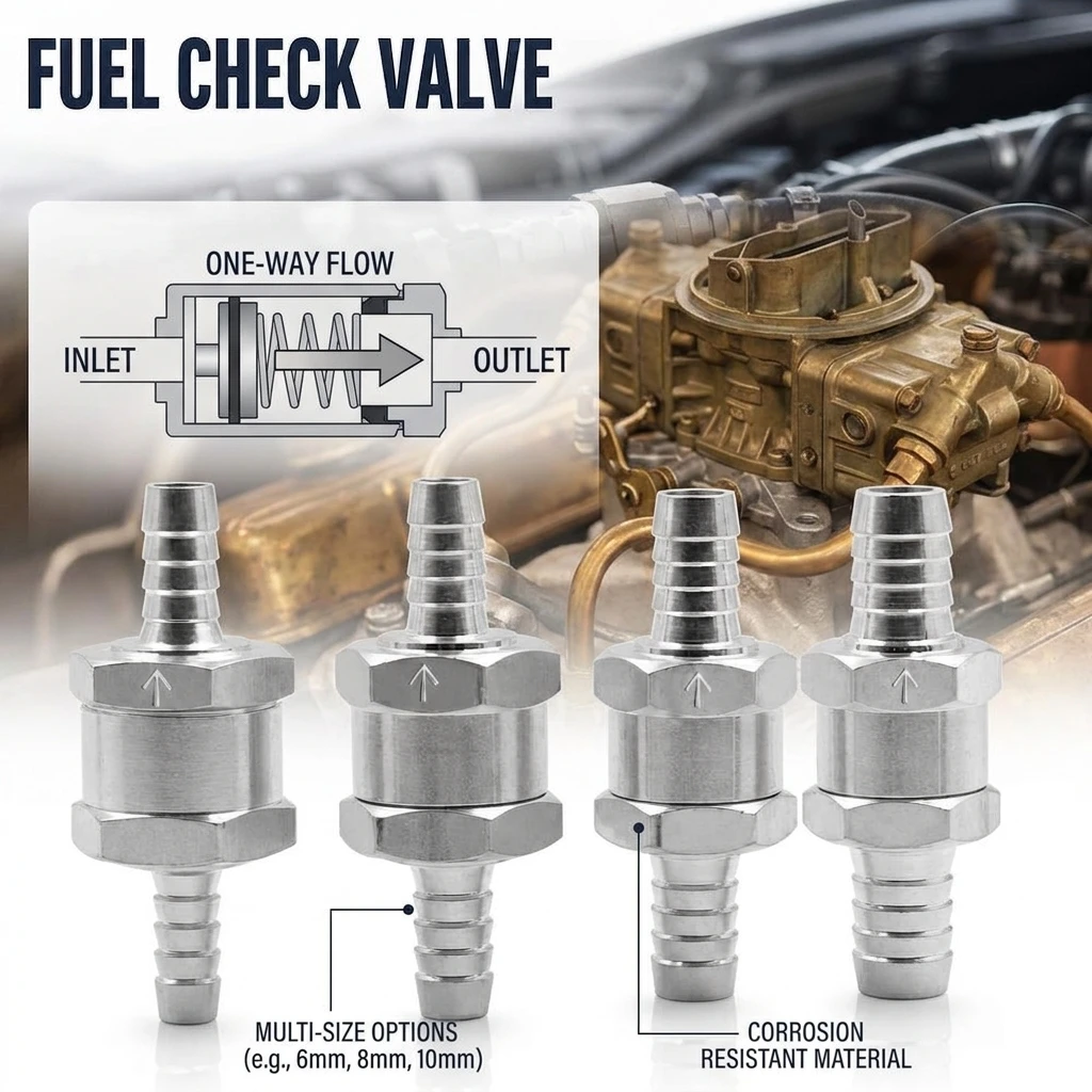 Automobile Aluminum Alloy One-Way Check Valve for Gasoline Diesel Fuel 6/8/10/12 Sizes Available - Automotive Engine Part