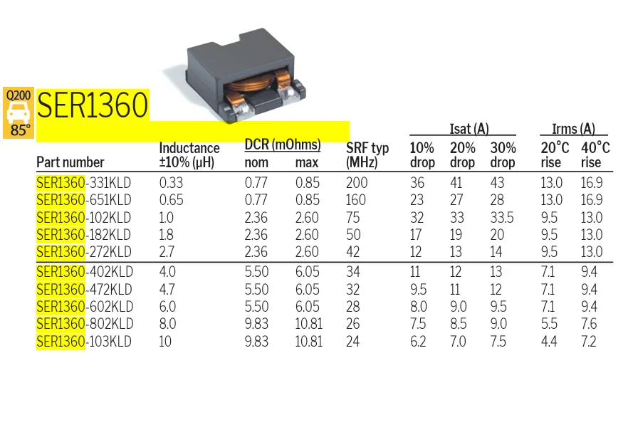 Circuit intégré de capteur de SER1360-103KLD 5PCS 10UH 7.pipeline inductance de capteur SMD Inductances de puissance blindées à courant élevé SER1360