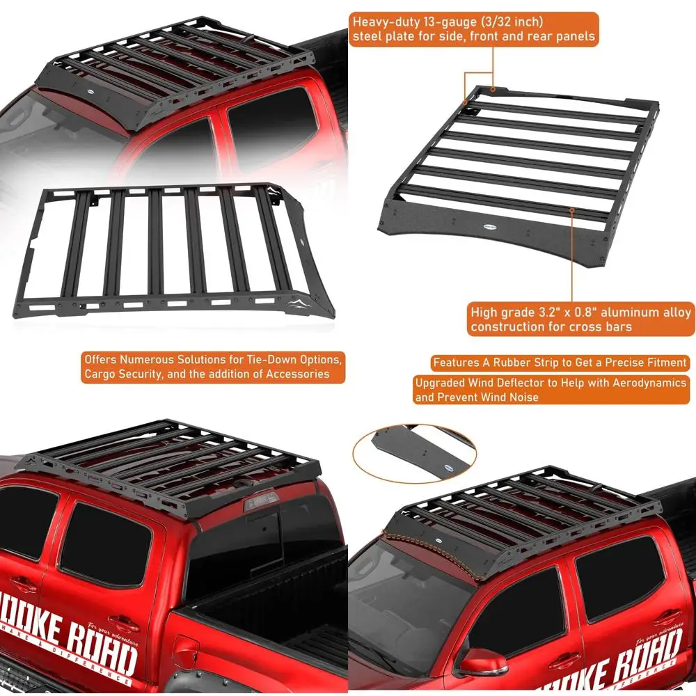 2005-2023年式トヨタ タコマ（2代目・3代目）用アルミ製ダブルキャブ ルーフラック クロスバー、カーゴキャリアバスケット、トラックB