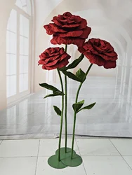 Marriage Decor 3Pcs Rose Artifiical Paper Flower Wedding Road Guide Rose Flower Stand Party Event Backdrop Decor Window Layout