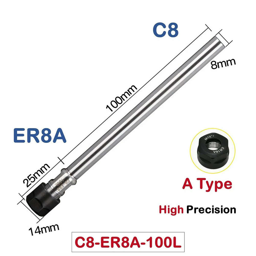 Imagem -06 - Haste Reta Mini Pinça Chuck Torno Cnc Fresagem Ferramenta Extensão C810-12-1620-25-mm Er9-11-16-20-a 1pc