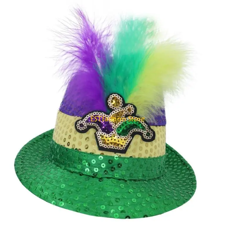 Y5GC StPatricks Festival Party Hat Glittering Sequins Feathered Hat For Holiday