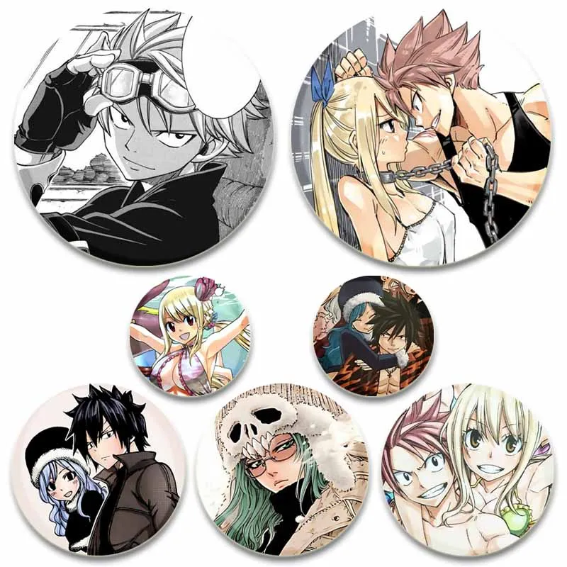 

Fairy Tail Anime Badges Natsu Dragneel Round Brooch Cartoon Gray Fullbuster Pins DIY Bag Collar Jewelry Accessories XMAS Gifts