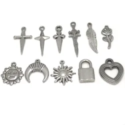 10Pcs Stainless Steel Charms Love Heart/Sun/Cross/Flower Charms Pendants For DIY Earrings Necklaces Jewelry Making Accessories