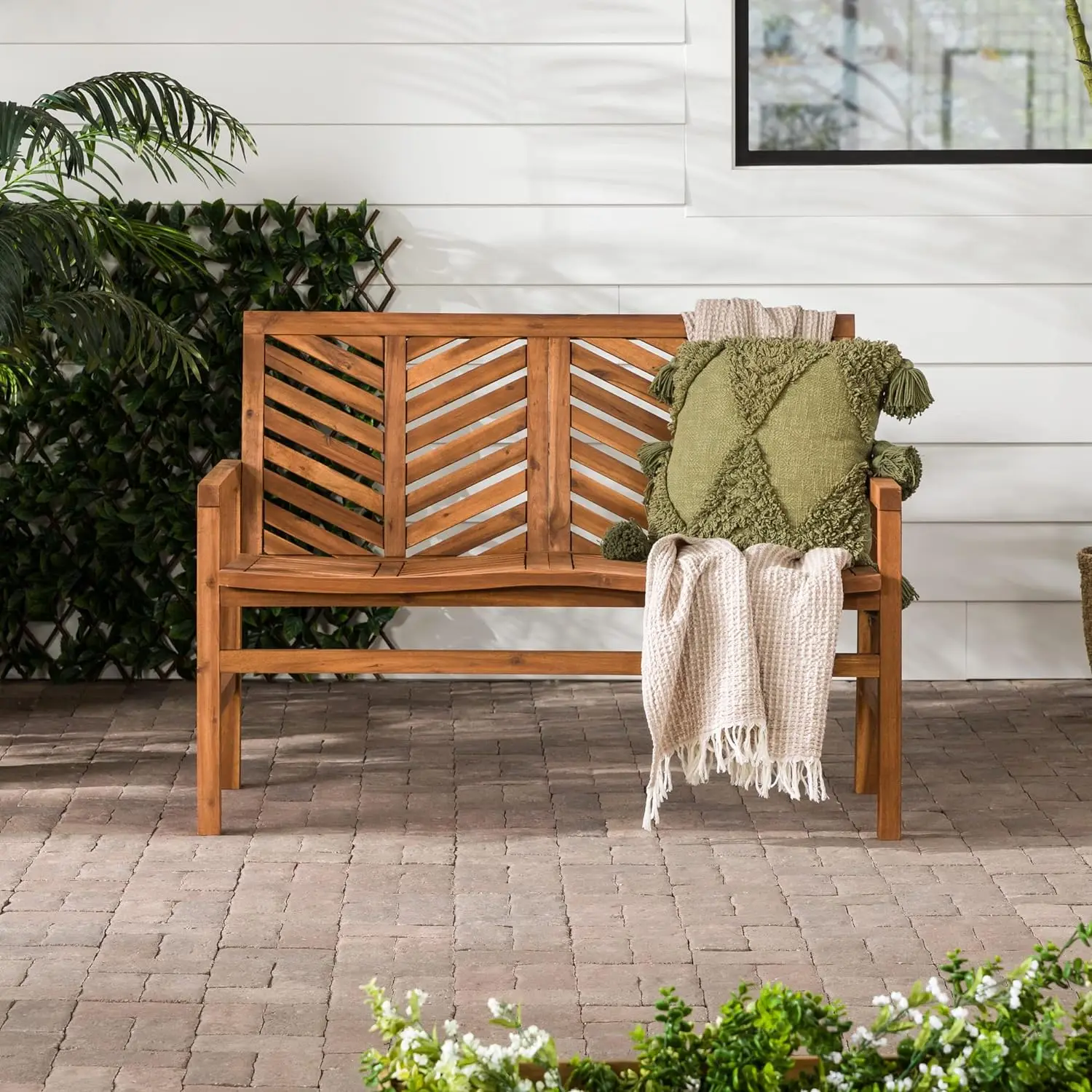 Patio esterno in legno Chevron sedia a due posti per tutte le stagioni cortile conversazione giardino a bordo piscina balcone divano, 48 pollici, marrone