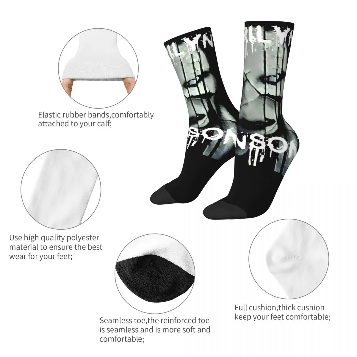 Funny Marilyn Manson Gothic Fans Theme Design Print Crew Socks Merch All Season Super Soft Long Socks Breathable