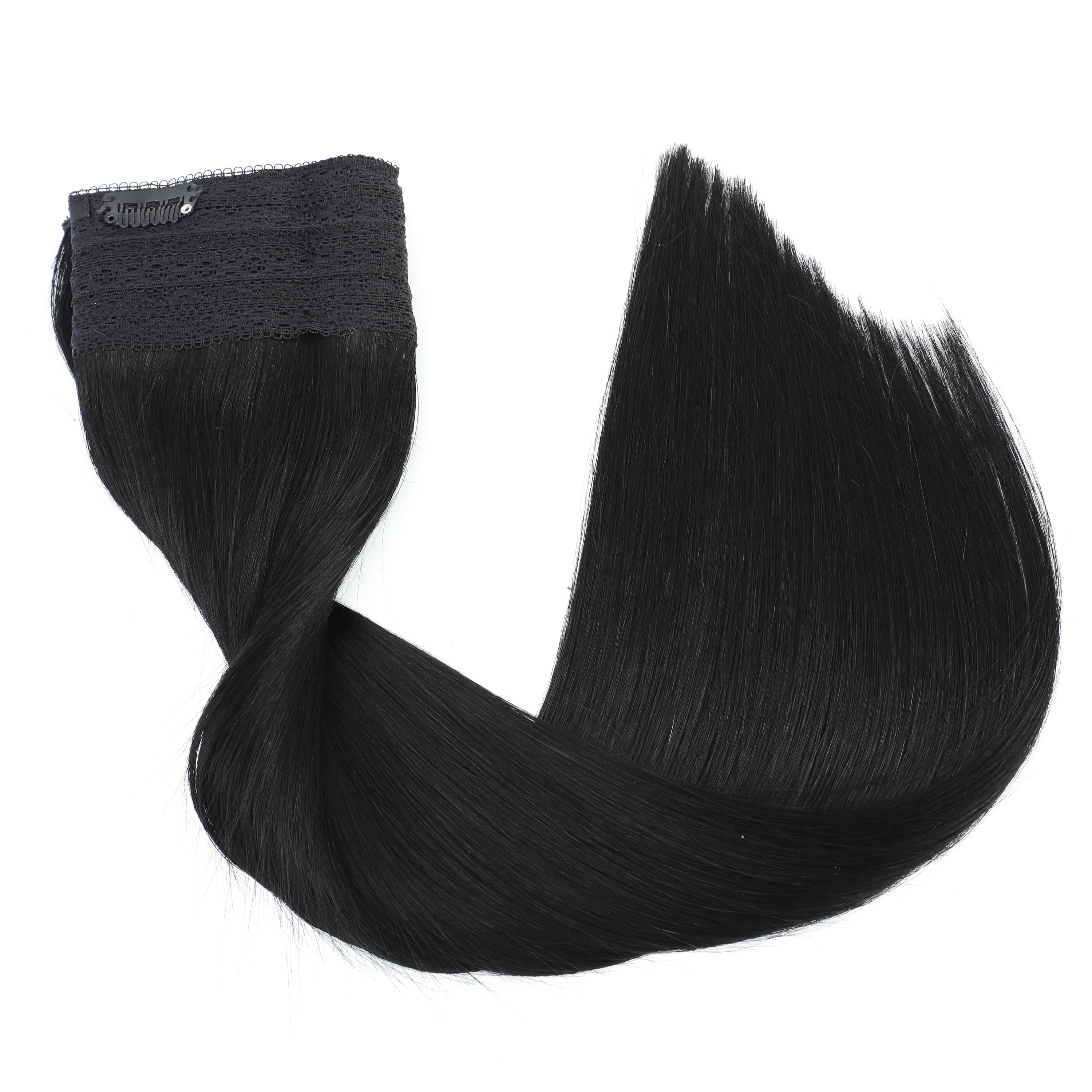 1# RemeeHi Invisiable Hair Pieces Human Hair Jet-Black Straight Fish-line Wire Micro Hair Extension for Women 100g 20 Inch 25cm