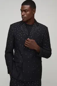 Men's Slim Fit Beaded Crystal One Button 2 Piece Tailored Suits for Wedding Groom Business Prom - Elegant Formal Suit