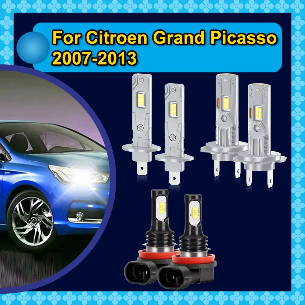 2/6Pcs LED Headlamps 30000LM High Low Beam Headlight 6000K Fog Bulb For Citroen Grand Picasso 2007 2008 2009 2010 2011 2012 2013