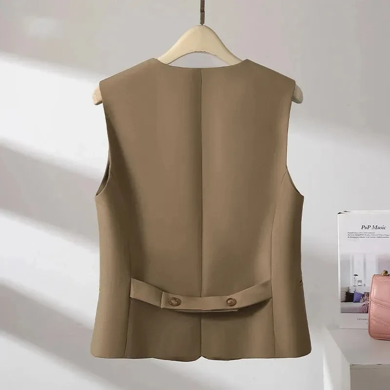 Black Vest Jacket 2024 Spring Autumn New Women's Slim V-neck Sleeveless Coat Fashion Casual Short Waistcoat Outwear Feminine