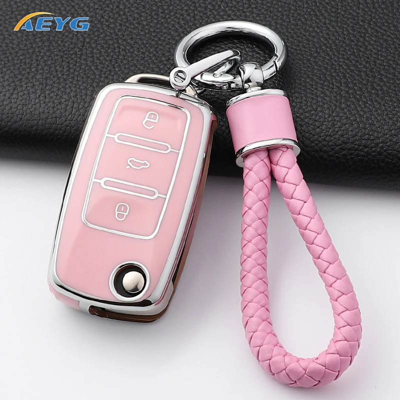 حافظة مفاتيح السيارة من البولي يوريثان سلسلة مفاتيح فوب مناسبة لسيارة فولكس فاجن فولكس فاجن بولو جولف باسات تيجوان بيتل كادي Eos سكودا اوكتافيا سيات ليون ألتيا