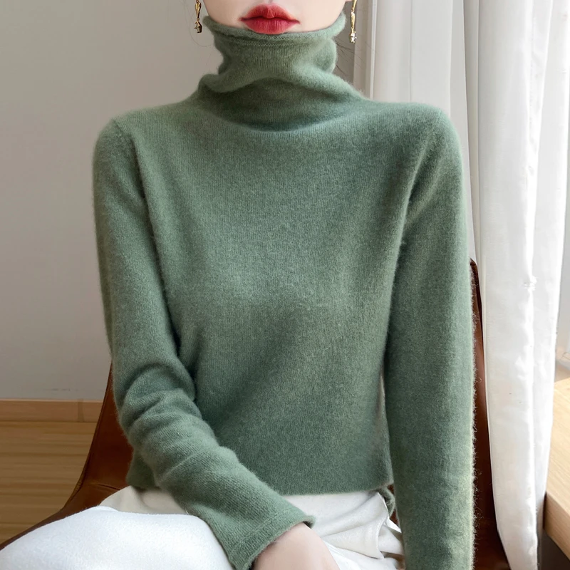 Autumn Winter 100% Wool Turtleneck Sweater Women Elegent Sweater Solid Color Long Sleeve Top Fashion Knit Female Pullover Jumper