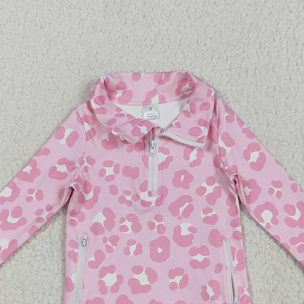 سترة يوجا بسحاب على شكل الفهد الوردي للفتيات الصغيرات بأكمام طويلة مع جيوب، بلوفر بناتي مطبوع عليه الفهد باللون الأبيض والوردي