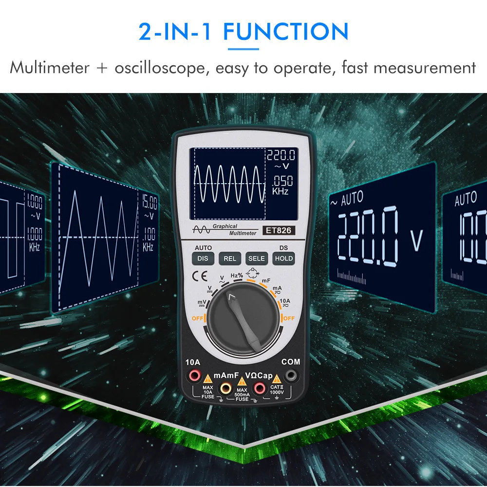 200ksps sampling rate 20kHz oscilloscope + multimeter two-in-one TOOLTOP ET826 oscilloscope multimeter