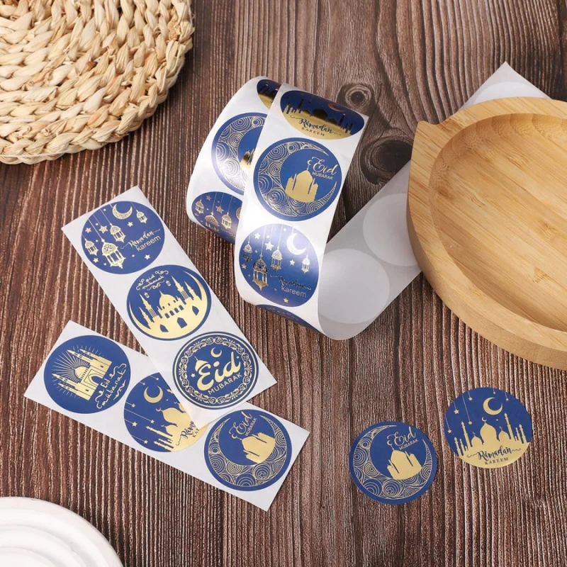 500pcs/roll Arab Eid Stickers Middle Eastern Ramadan Stickers Moon Oil Lamp Mosque Gift Envelope Seal Stickers Southeast Asia
