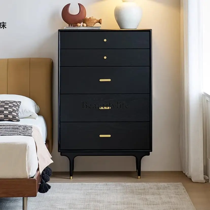 

Black retro solid wood storage chest, living room storage side cabinet