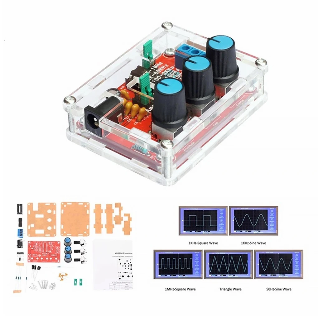 Signal Generator DIY Kit with Transparent Case 3 Potentiometer 600 Ohm High Accuracy Square Sine Output Generating Machine