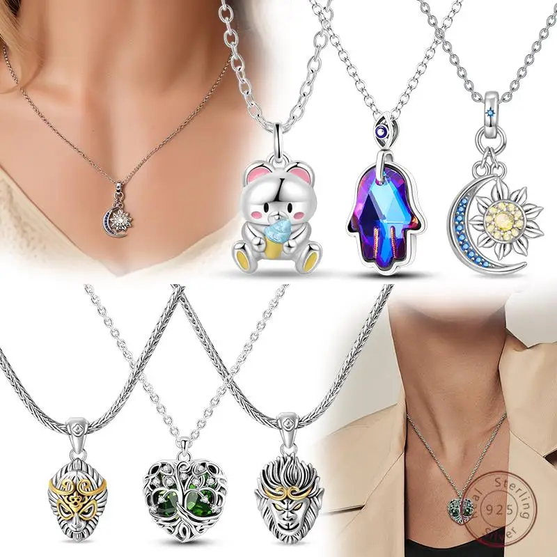 

Brand New 925 Sterling Silver Necklace Bear Monkey Animal Zircon Pendant Women Fashion Jewelry Making Gift