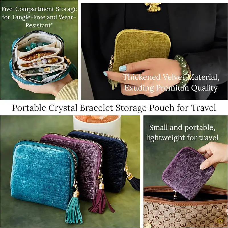 

HOT Portable Multi-layer Tassel Jewelry Storage Bag Travel Jade Bracelet Large-capacity Zipper Packaging Organizer