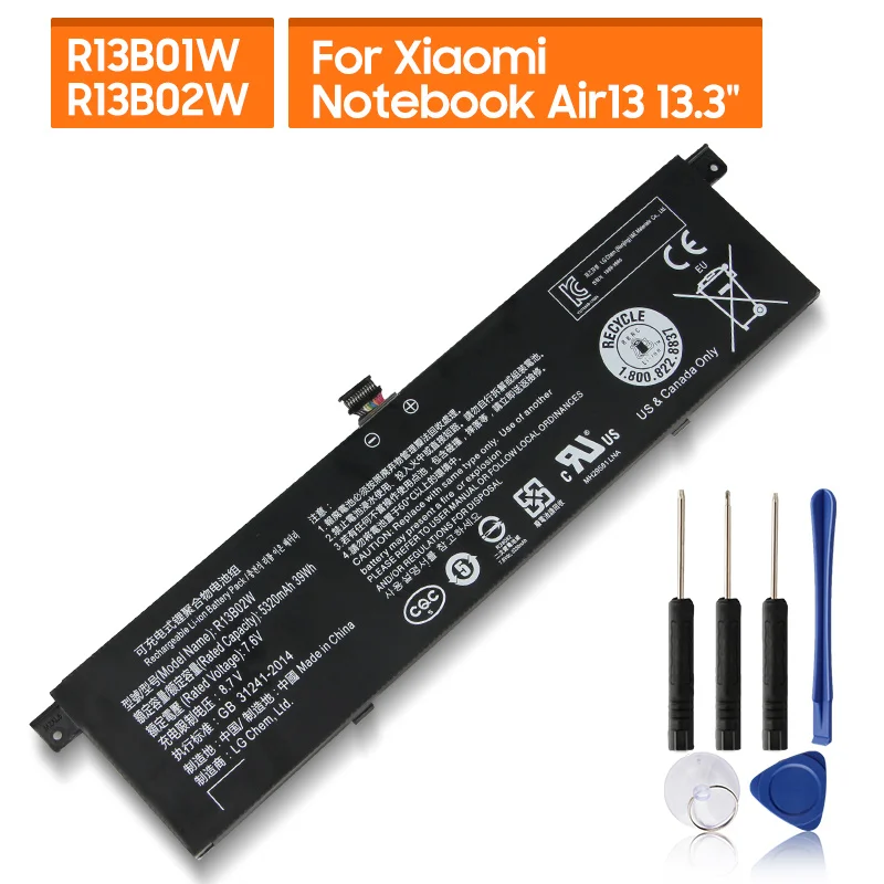 

Новый сменный аккумулятор R13B01W для ноутбука Xiaomi Mi Air 13, 13,3 дюйма 161301 -01 R13B02W Аккумуляторная батарея 5320 мАч