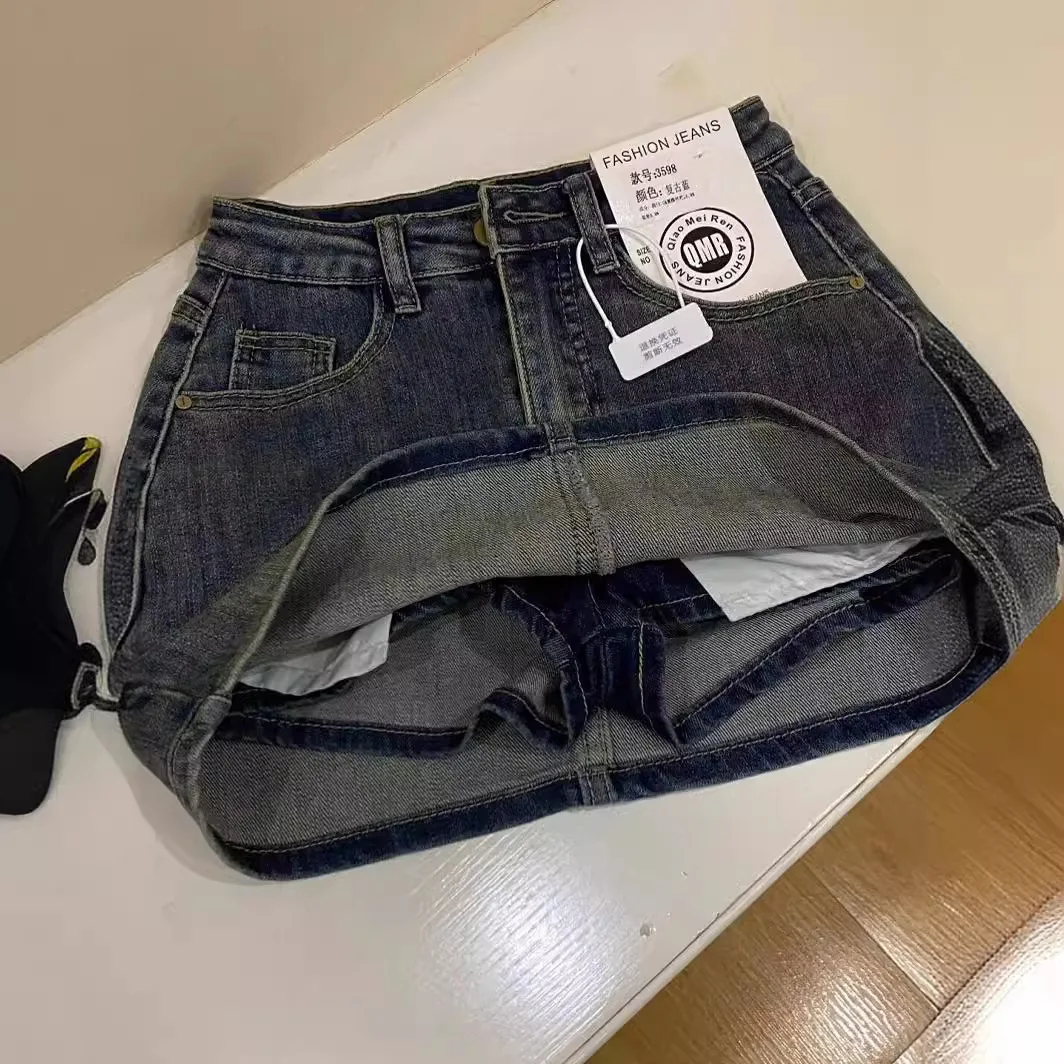 

2026 New Spring Summer Denim Mini Skirt Women Retro High Waist Slim A-Line Package Hip Skirt Pants Hot Girl Trendy Streetwear