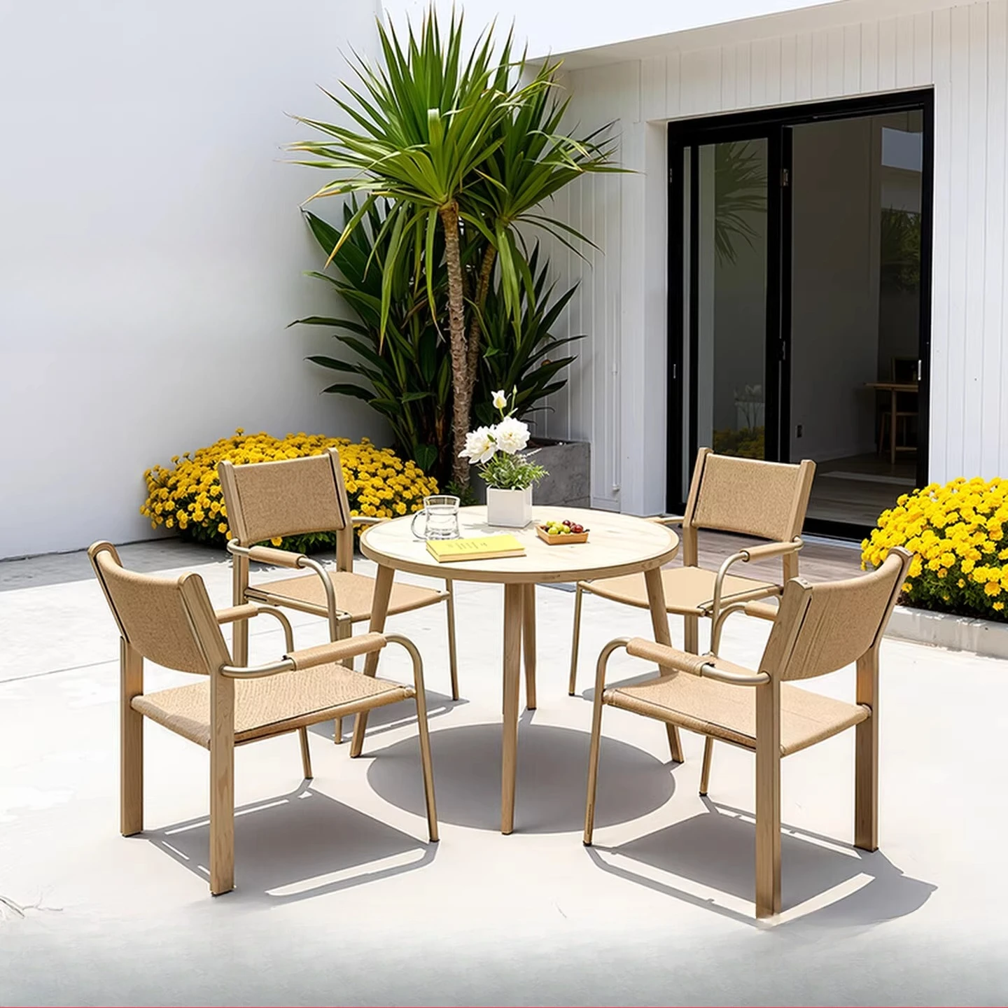 

Outdoor courtyard tables and chairs leisure rattan chairs Garden villa terrace rattan commercial dining table and chair
