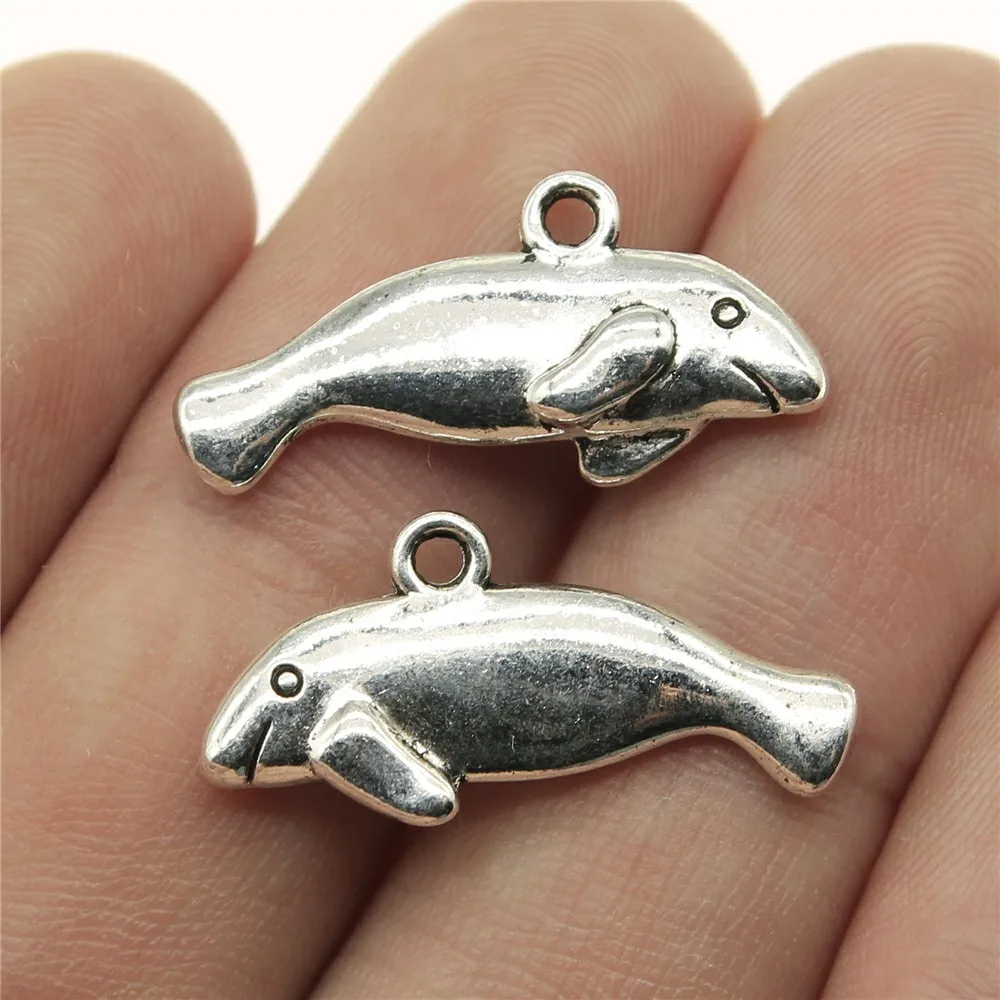 WYSIWYG 4pcs 24x11mm Manatee Charm Pendants For Jewelry Making Antique Silver Color Seal Pendants Charm Seal