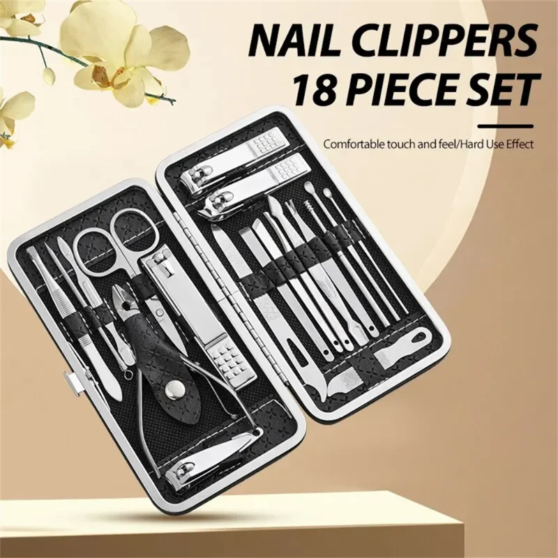 Home Nail Clipper Set of 19 Pieces Large Size Dead Skin Pliers Diagonal to Remove Dead Skin Small Eyebrow Clipper Leather Sleeve