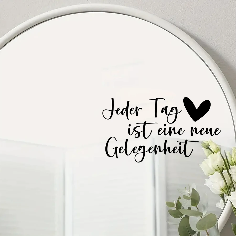Calcomanía de espejo con cita inspiradora alemana, calcomanía de pared con cita de "Jeder Tag Ist Eine Neue Gelegenheit" para decoración de tocador de baño y sala de estar