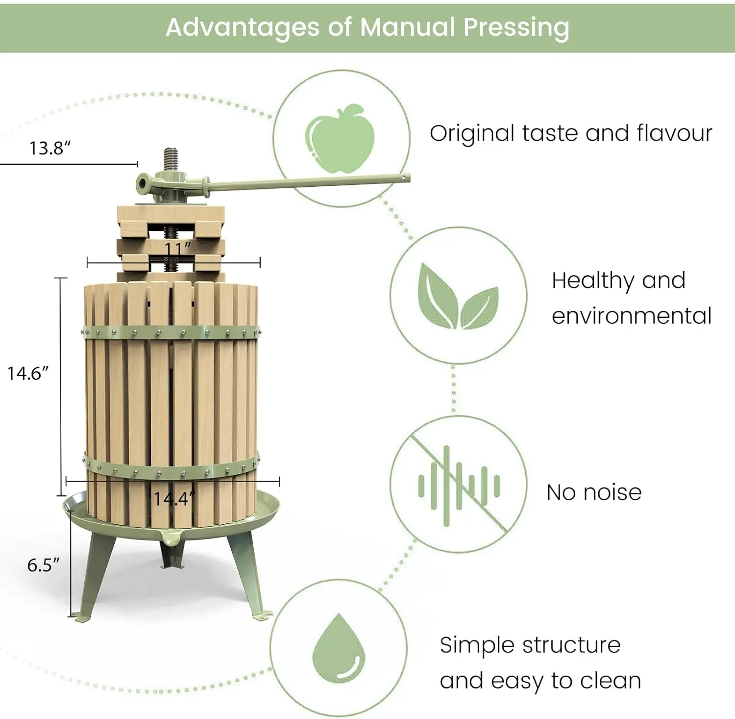 Wine Press - 100% Nature/Healthy Apple&Grape Crusher Manual Juice Maker for Kitchen, Solid Wood Basket with Blocks Cider Wine