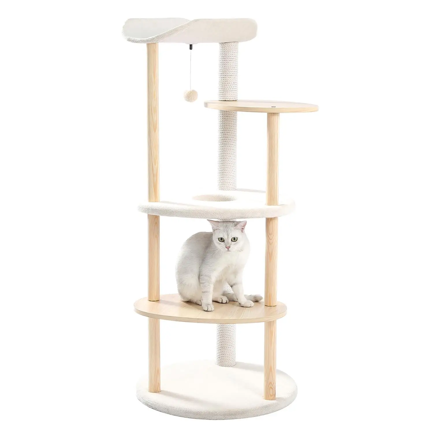 Modern Multi-Level - Wooden Activity Center with Scratching Posts - Beige Cat Tree