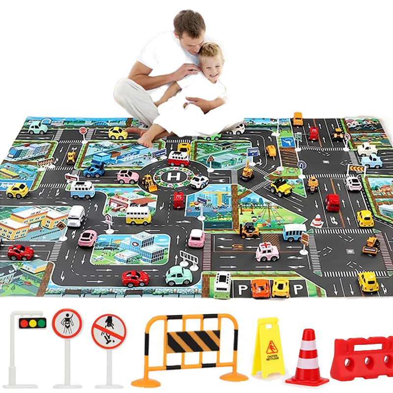 

Baby Crawling Mat Parking Lot Roadmap 83*58CM City Traffic Map Of Road Carpet Traffic Signs Kids Learning Crawling Toy TMZ