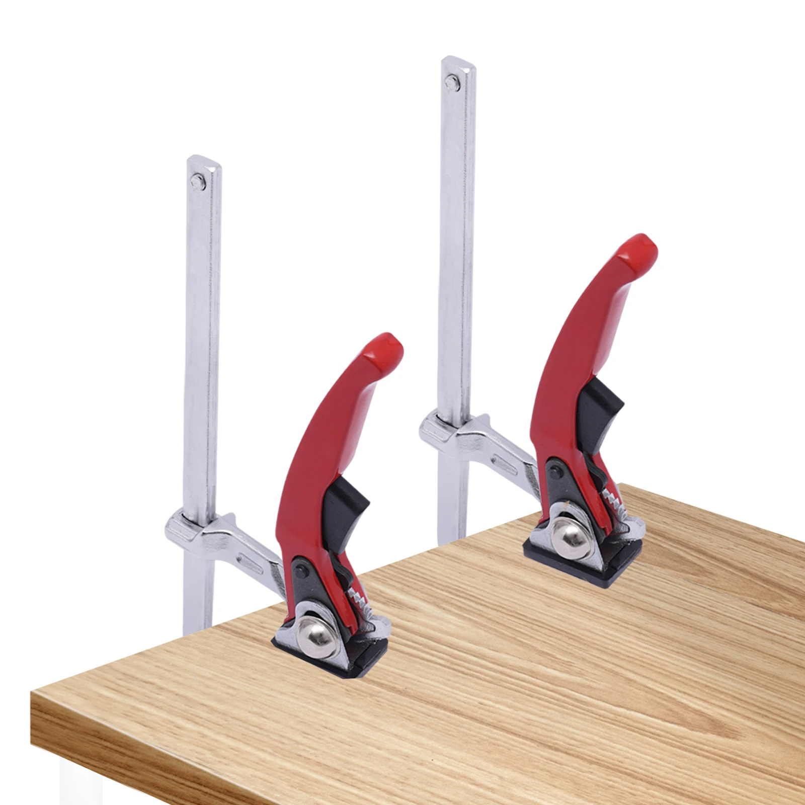 

2 PCS Track Clamp 440lbs Red Silver Ratchet Clamp for Rail Quick Release Bar Clamp Heavy Duty Woodworking Fixture with Abs Pad