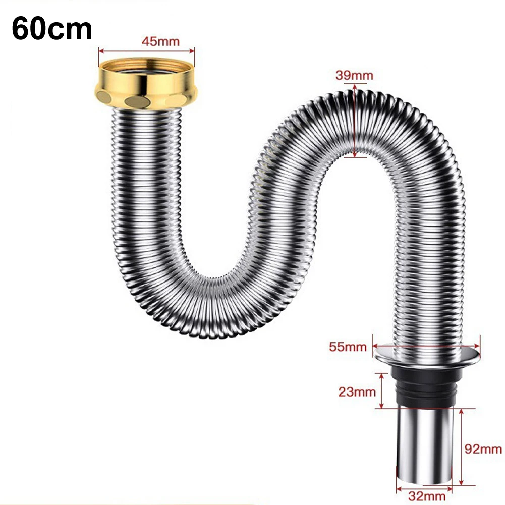 

40Cm 60Cm Stainless Steel Kitchen Sink Siphon Waste Drain Flexible Pipe Hose Home Retractable Drainage Tube High Quality