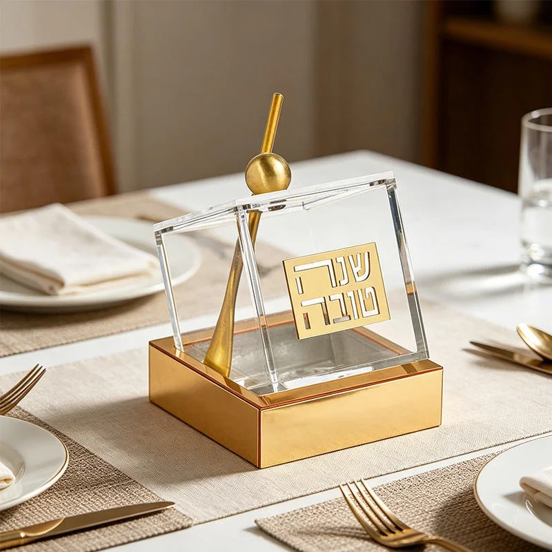 Judaica Acrylic Honey Dish Jar with Honey Dipper Shana Tova Hebrew Table Decor Honey Container with Base for Rosh Hashanah Gift image 5