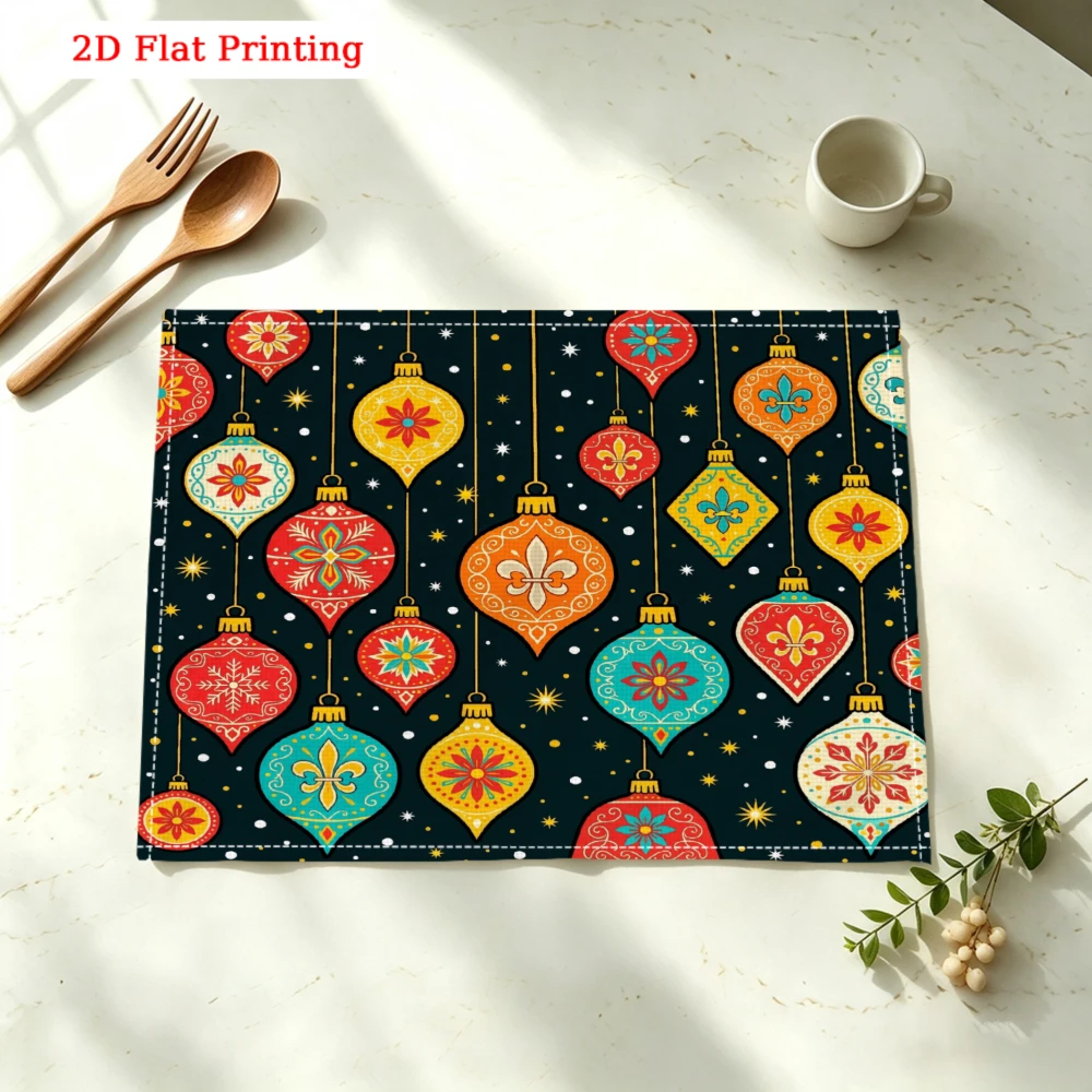 Colorful Christmas Ornament Pattern Print Kitchen Placemat Coaster Linen Pad Dish Coffee Cup Table Mat 30x40cm Home Decor