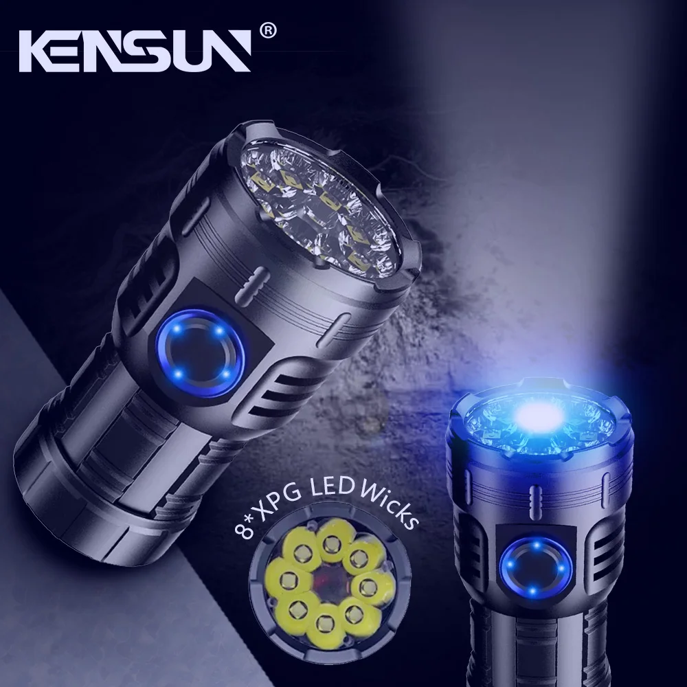 8*XPG Beads Lantern High Power LED Flashlight With Tail Magnet Clip USB Rechargeable Waterproof Torch Portable Strong Light Lamp